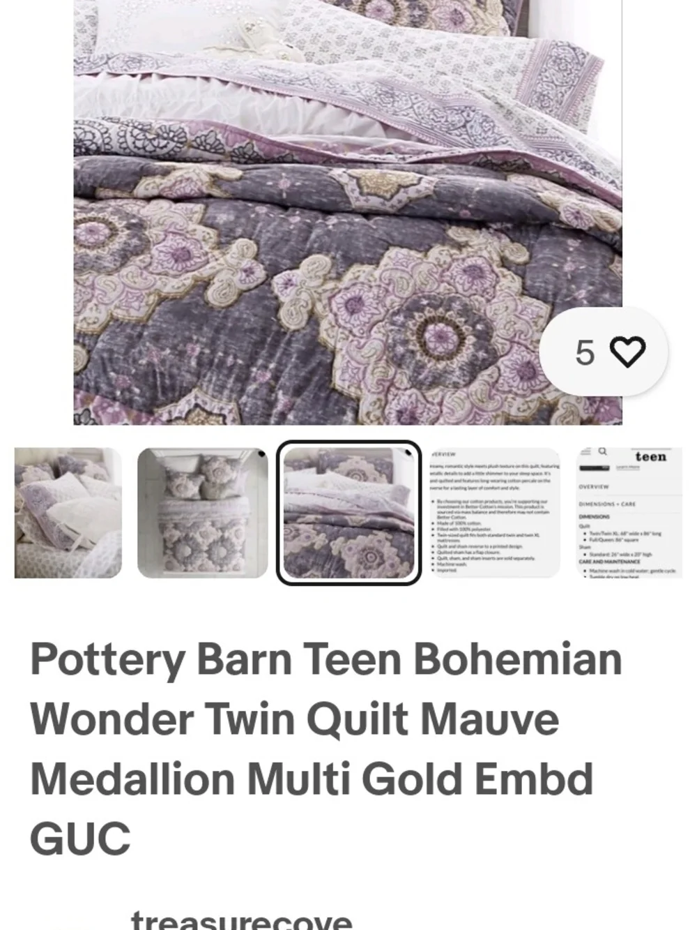 Pottery Barn Teen Purple and Cream Floral Medallion Comforter Set